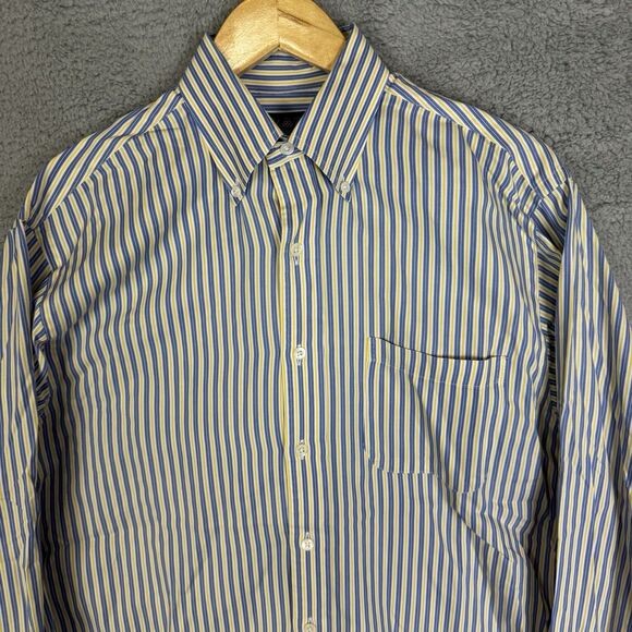 Brooks Brothers Shirt Mens M/L Blue Yellow Striped Long Sleeve Button Down - Picture 2 of 7